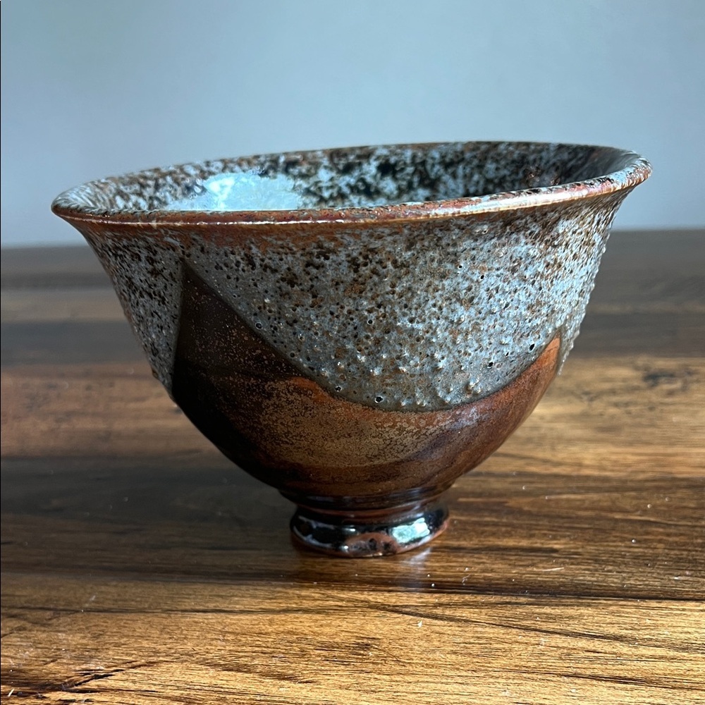 Unique Handmade Studio Pottery Matcha Bowl with Speckled Glaze over Brown Base